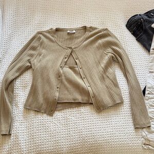 Calvin Klein Beige Ribbed Cardigan Set